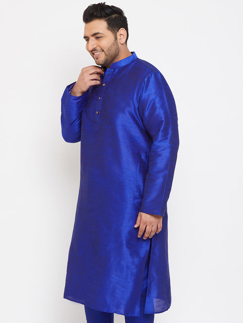 Men's Plus Size Blue Silk Blend Kurta